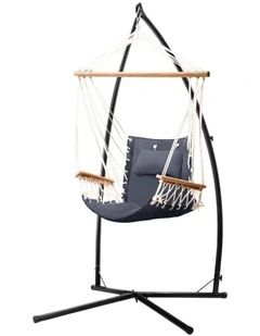 Gardeon Hammock Chair with Steel Stand Armrest Outdoor Hanging Grey