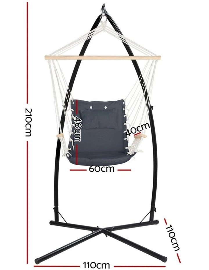 Gardeon Hammock Chair with Steel Stand Armrest Outdoor Hanging Grey image 2