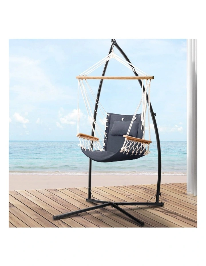 Gardeon Hammock Chair with Steel Stand Armrest Outdoor Hanging Grey image 3