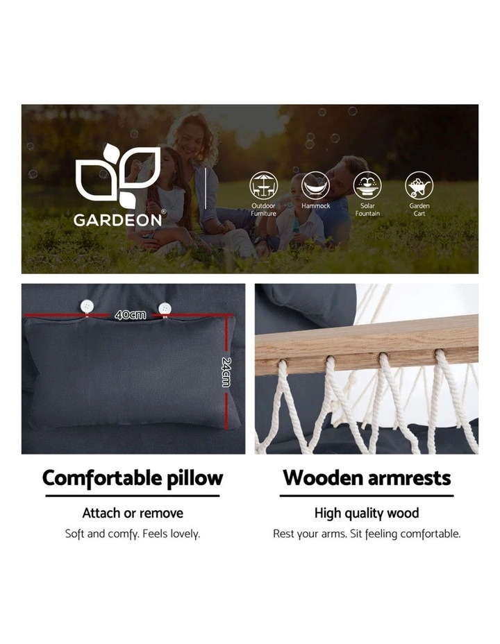 Gardeon Hammock Chair with Steel Stand Armrest Outdoor Hanging Grey image 4