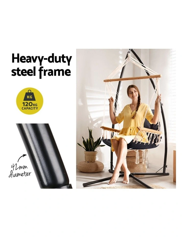 Gardeon Hammock Chair with Steel Stand Armrest Outdoor Hanging Grey image 5