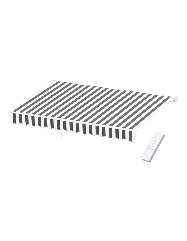 Instahut Retractable Folding Arm Awning Motorised Sunshade 4Mx3M Grey White image 1