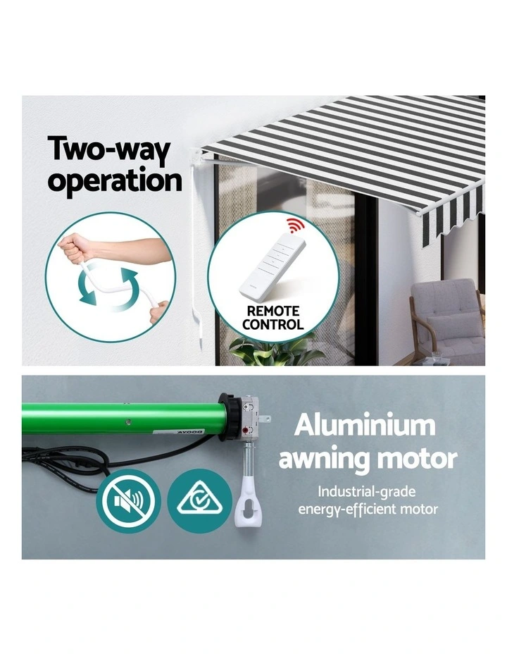 Instahut Retractable Folding Arm Awning Motorised Sunshade 4Mx3M Grey White image 5