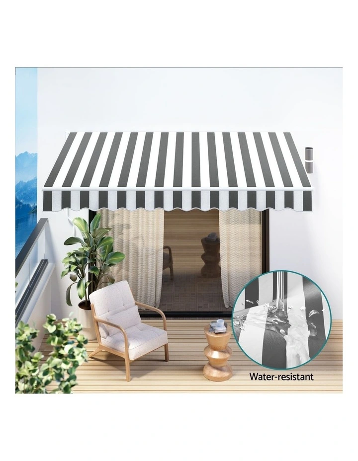 Instahut Retractable Folding Arm Awning Motorised Sunshade 4Mx3M Grey White image 7