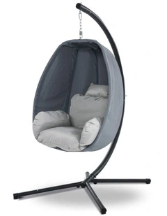 Gardeon Outdoor Egg Swing Chair Patio Furniture Pod Stand Canopy Foldable Grey