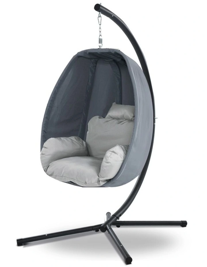 Gardeon Outdoor Egg Swing Chair Patio Furniture Pod Stand Canopy Foldable Grey image 1
