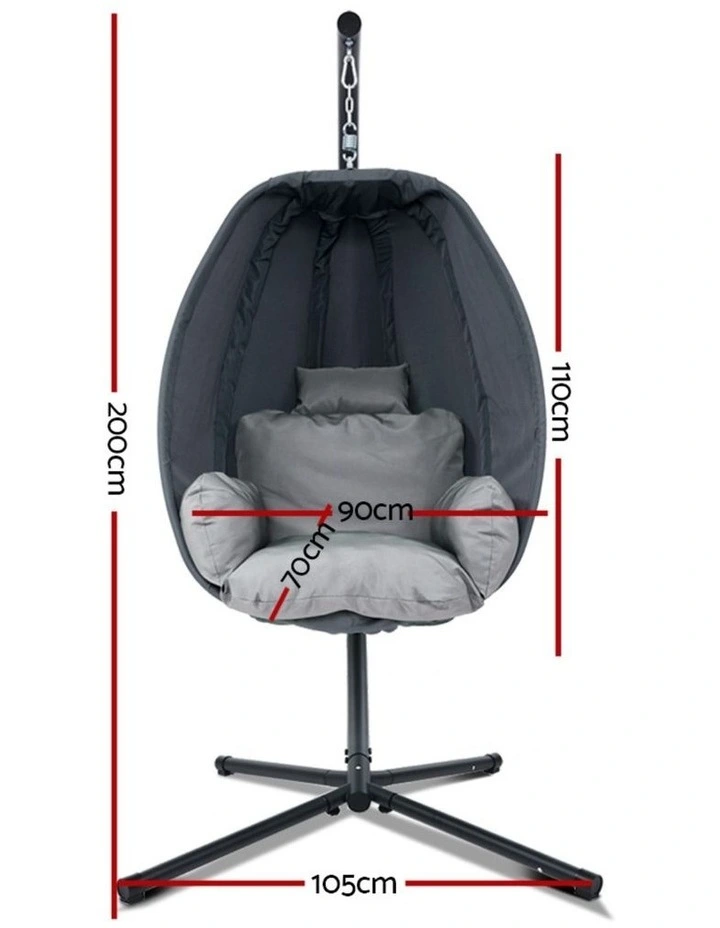 Gardeon Outdoor Egg Swing Chair Patio Furniture Pod Stand Canopy Foldable Grey image 2