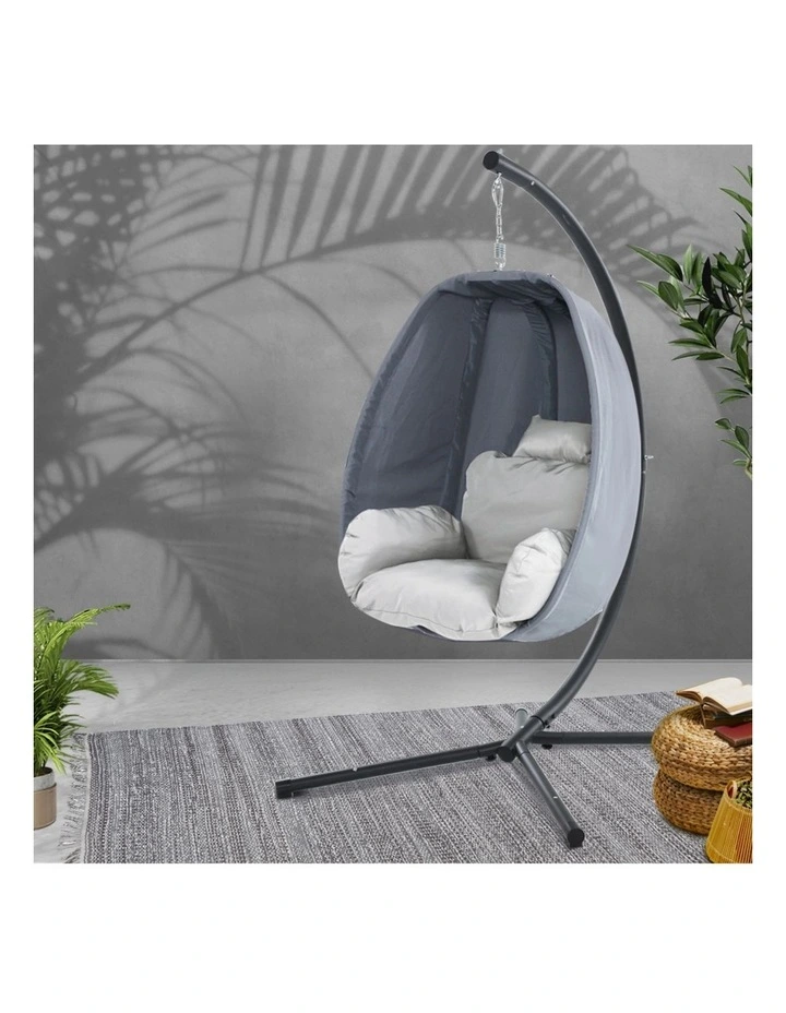 Gardeon Outdoor Egg Swing Chair Patio Furniture Pod Stand Canopy Foldable Grey image 3