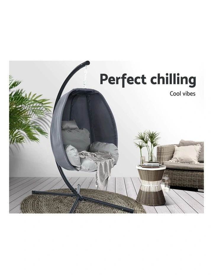 Gardeon Outdoor Egg Swing Chair Patio Furniture Pod Stand Canopy Foldable Grey image 4