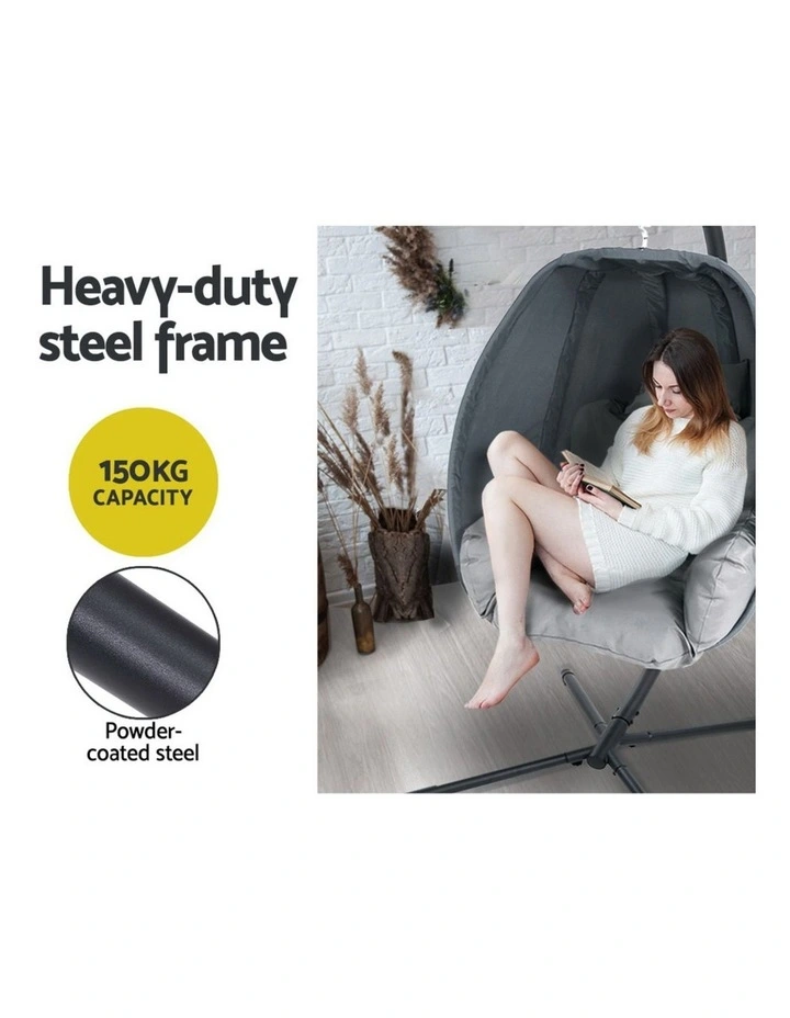 Gardeon Outdoor Egg Swing Chair Patio Furniture Pod Stand Canopy Foldable Grey image 5
