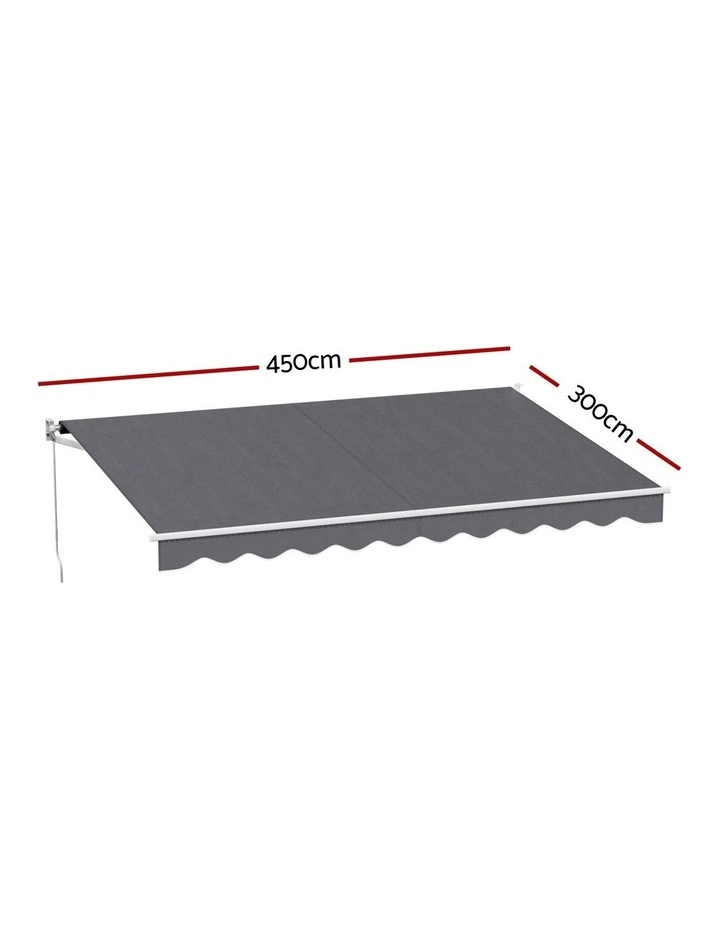 Instahut Retractable Folding Arm Awning Manual Sunshade 4.5Mx3M Grey image 4