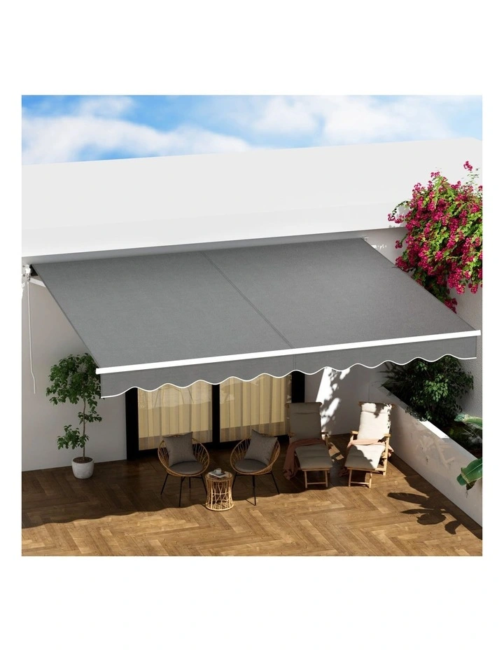 Instahut Retractable Folding Arm Awning Manual Sunshade 4Mx3M Grey image 3