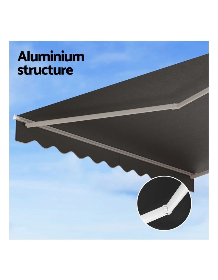 Instahut Retractable Folding Arm Awning Manual Sunshade 4Mx3M Grey image 5