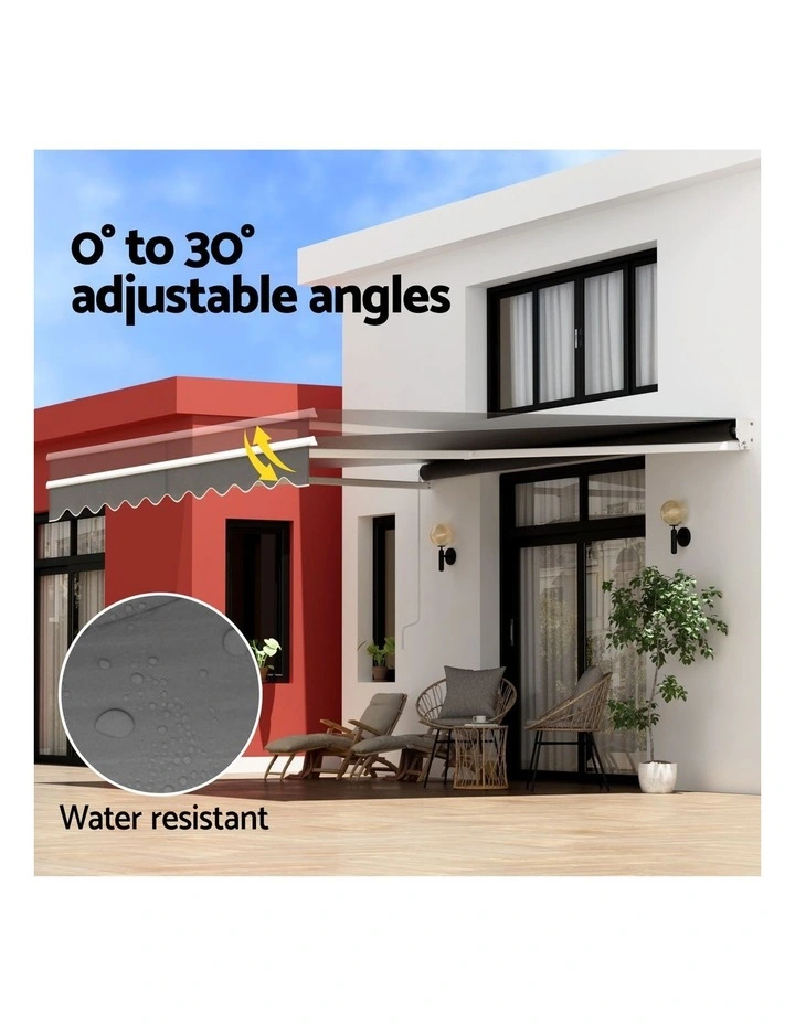 Instahut Retractable Folding Arm Awning Manual Sunshade 4Mx3M Grey image 6