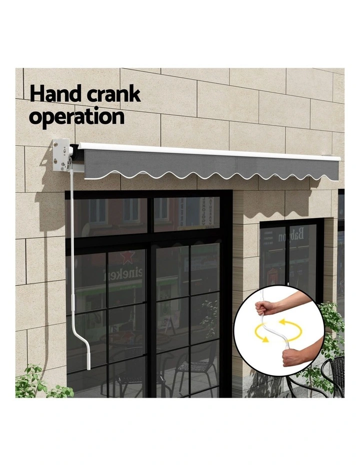 Instahut Retractable Folding Arm Awning Manual Sunshade 4Mx3M Grey image 7