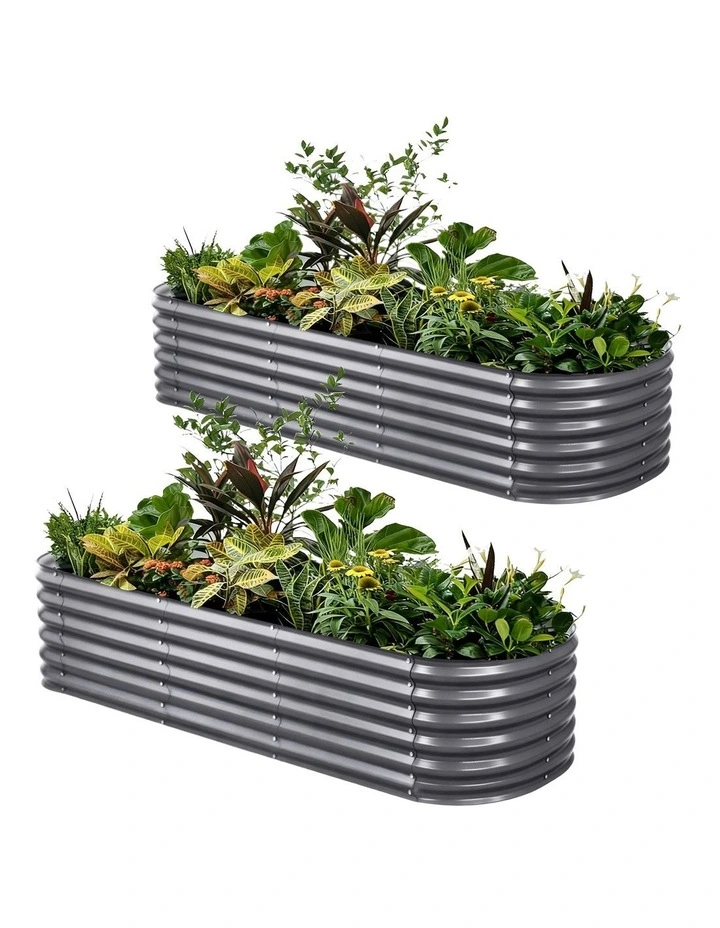 x2 Green Fingers Raised Garden Bed Kit Planter Oval Galvanised Steel 240cmX80cmX56cm image 1