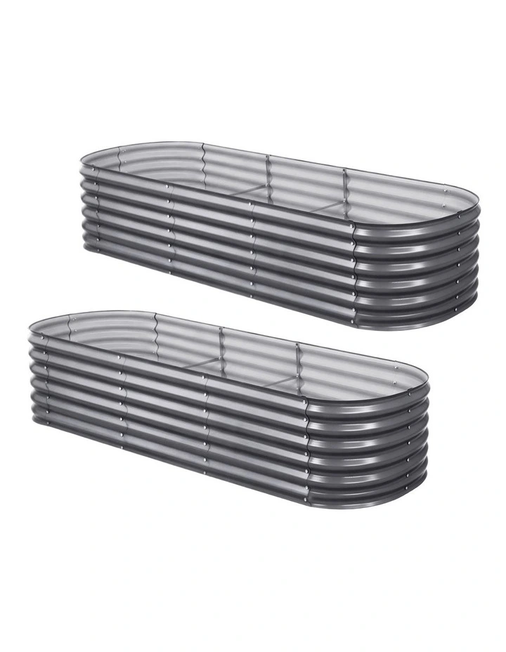 x2 Green Fingers Raised Garden Bed Kit Planter Oval Galvanised Steel 240cmX80cmX56cm image 2