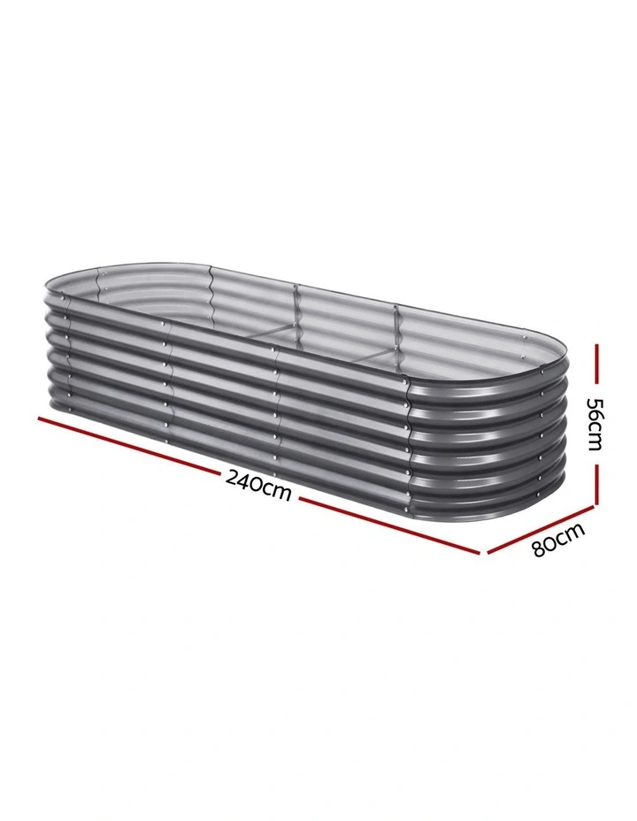 x2 Green Fingers Raised Garden Bed Kit Planter Oval Galvanised Steel 240cmX80cmX56cm image 4