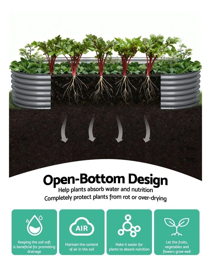 x2 Green Fingers Raised Garden Bed Kit Planter Oval Galvanised Steel 240cmX80cmX56cm image 6