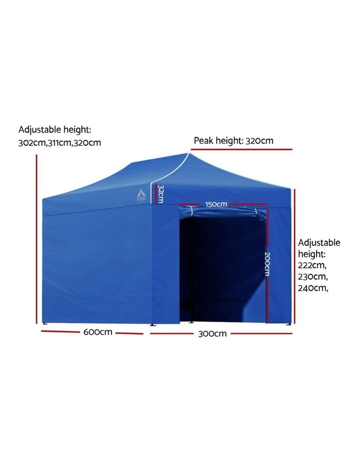 Instahut Gazebo 3x6 Pop Up Marquee Folding Tent Wedding Gazebos Camping Outdoor Shade Canopy Blue image 2