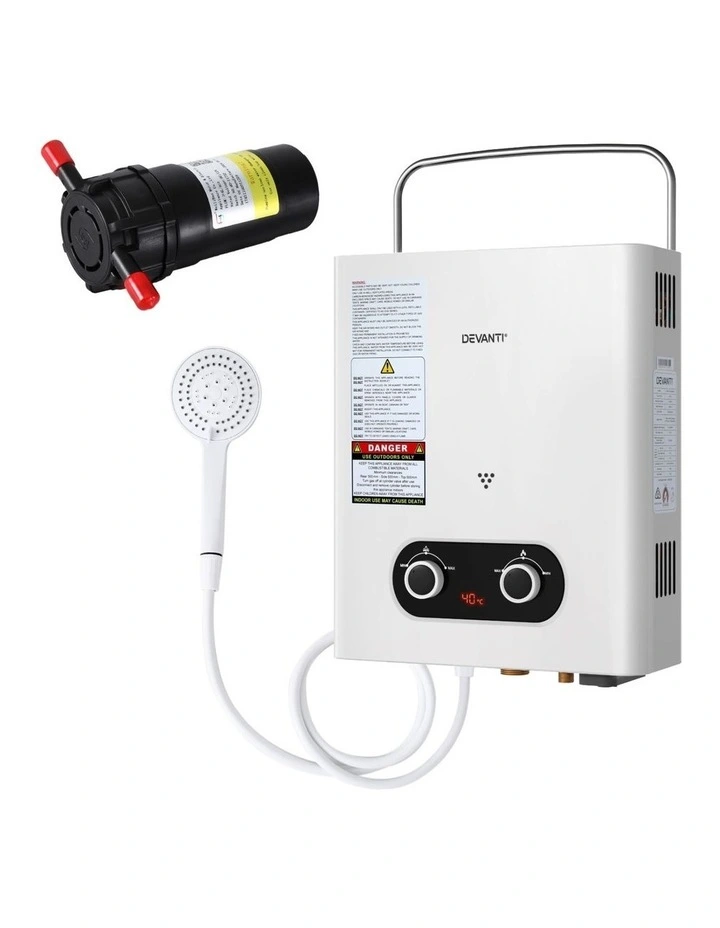 Devanti Portable Gas Water Heater LPG-powered System White With Pump image 1