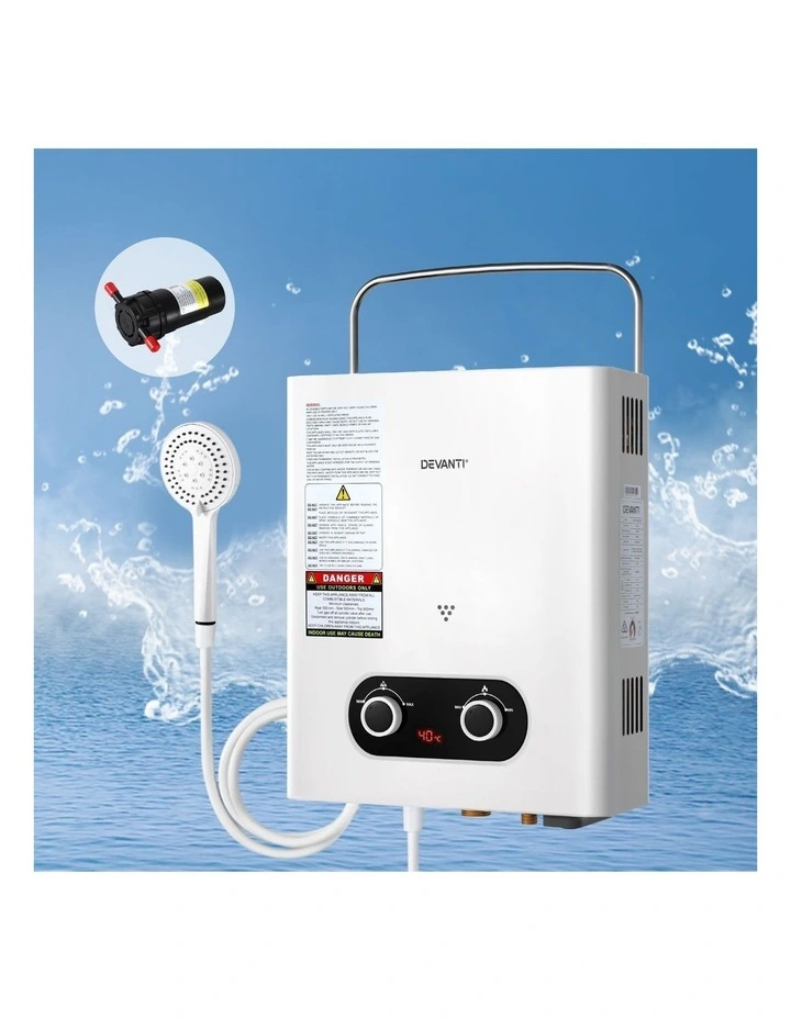 Devanti Portable Gas Water Heater LPG-powered System White With Pump image 3