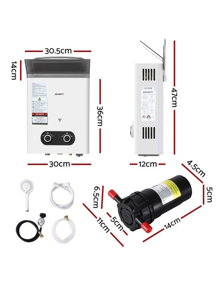 Devanti Portable Gas Water Heater LPG-powered System White With Pump image 4