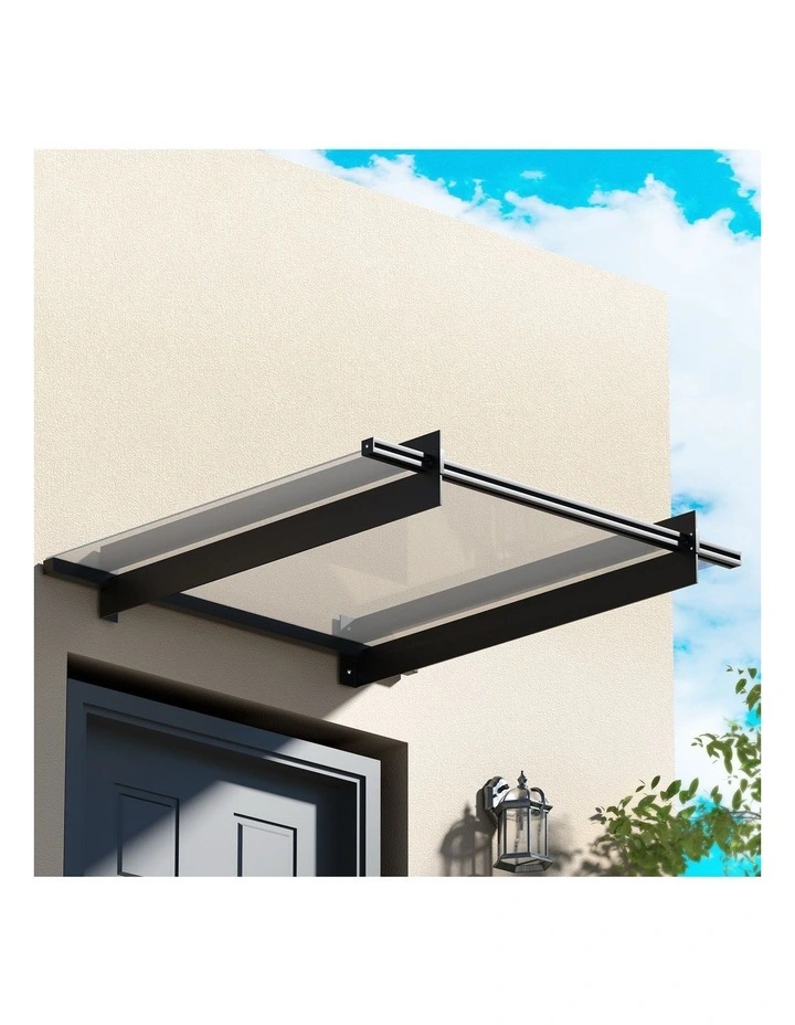 Instahut Window Door Awning Canopy 1mx1m Flat Transparent Sheet Metal Frame image 3