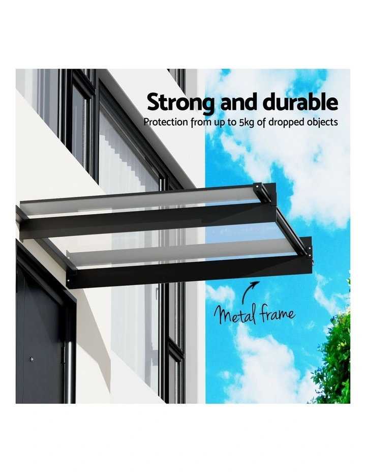Instahut Window Door Awning Canopy 1mx1m Flat Transparent Sheet Metal Frame image 5