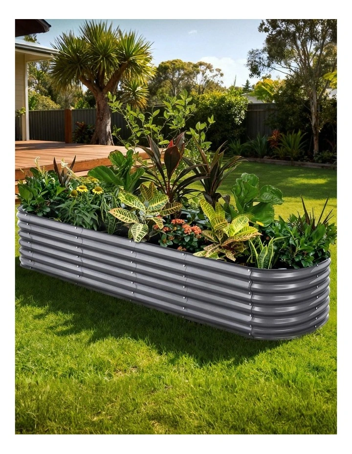 Green Fingers Garden Bed 320X80X56cm Oval Planter Box Raised Container Galvanised image 3