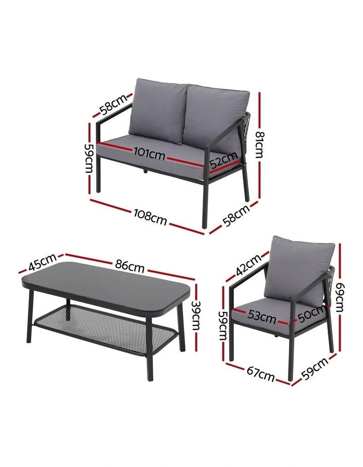 Gardeon 4 Seater Outdoor Sofa Set 4PCS Table Chair Setting Patio Furniture image 4
