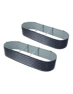 2x Raised Green Fingers Garden Bed 240X80X42cm Oval Planter Box Container Galvanised