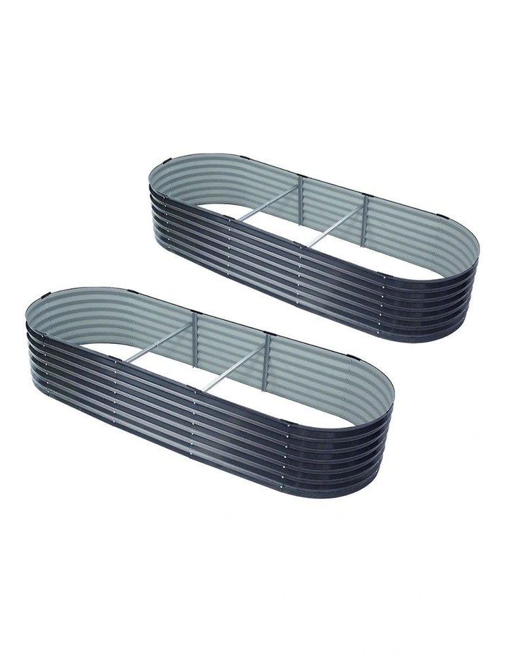 2x Raised Green Fingers Garden Bed 240X80X42cm Oval Planter Box Container Galvanised image 1