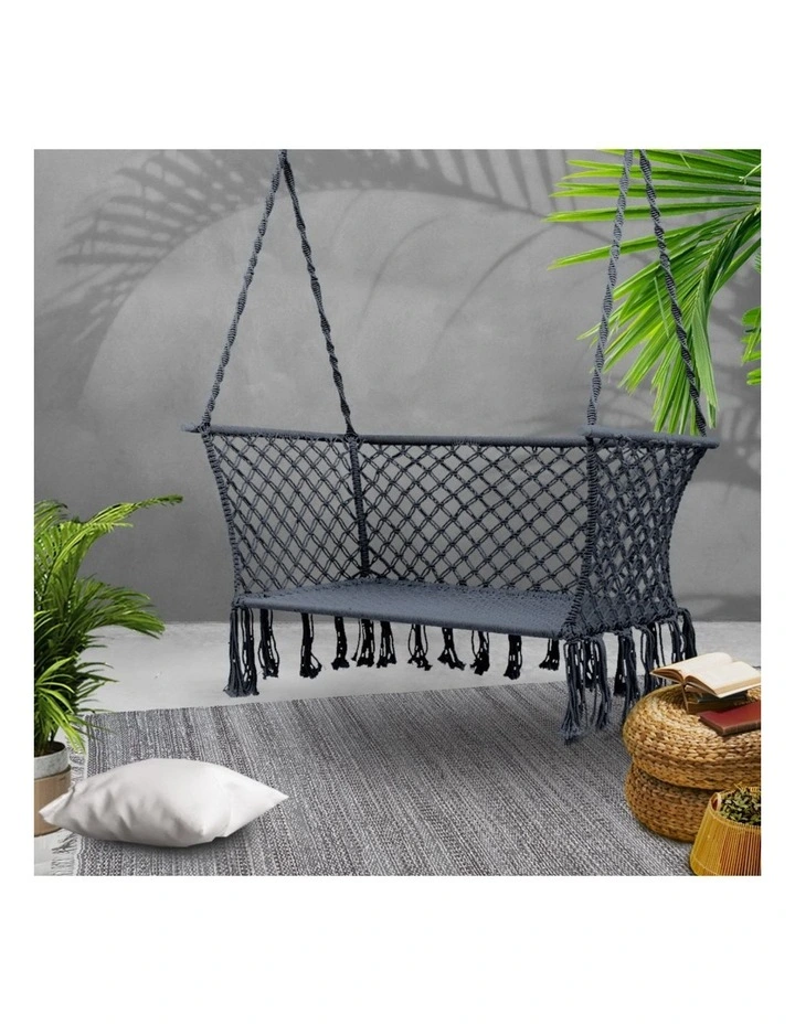 Gardeon Hammock Chair Outdoor Portable Camping Hammocks 2 Person Grey image 3