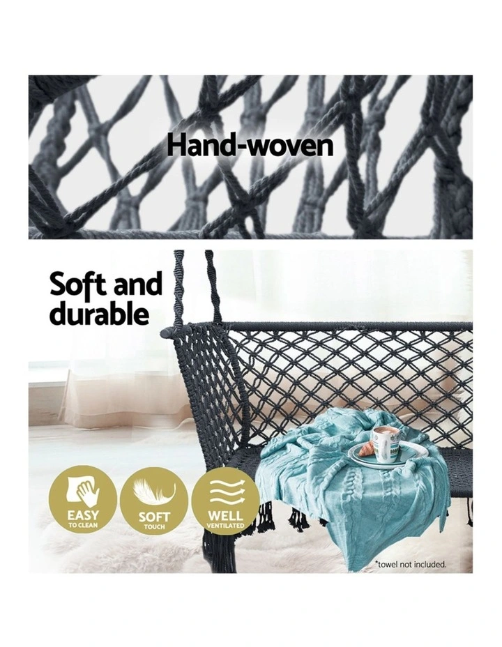 Gardeon Hammock Chair Outdoor Portable Camping Hammocks 2 Person Grey image 5