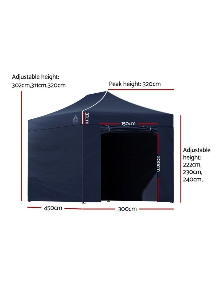 Instahut Gazebo 3x4.5 Pop Up Marquee Folding Tent Wedding Gazebos Camping Outdoor Shade Canopy Navy image 2