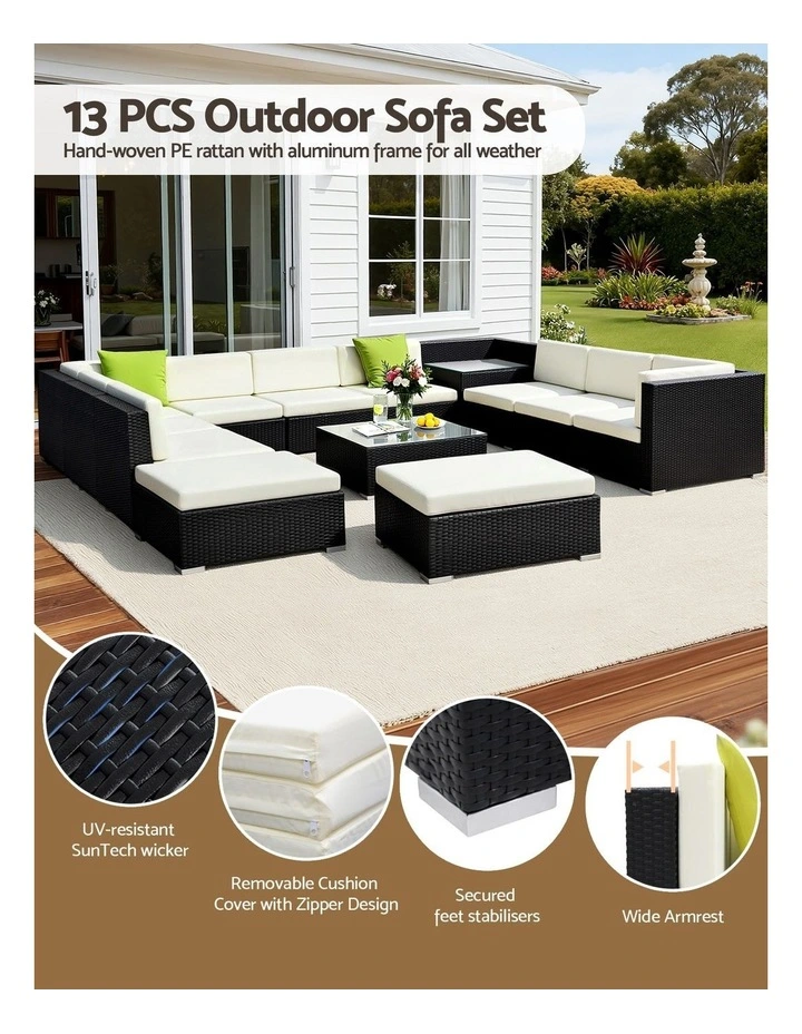 Gardeon 13-Piece Outdoor Sofa Set Wicker Couch Lounge Setting Cover image 5
