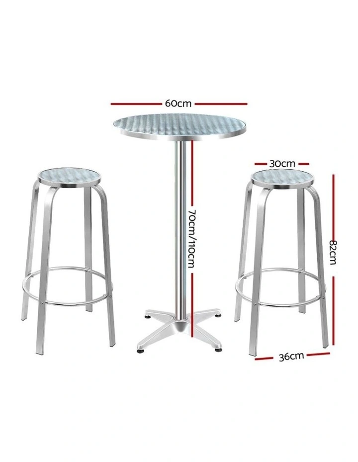 Gardeon 3-Piece Outdoor Bar Set Bistro Table Stools Adjustable Round Cafe image 2