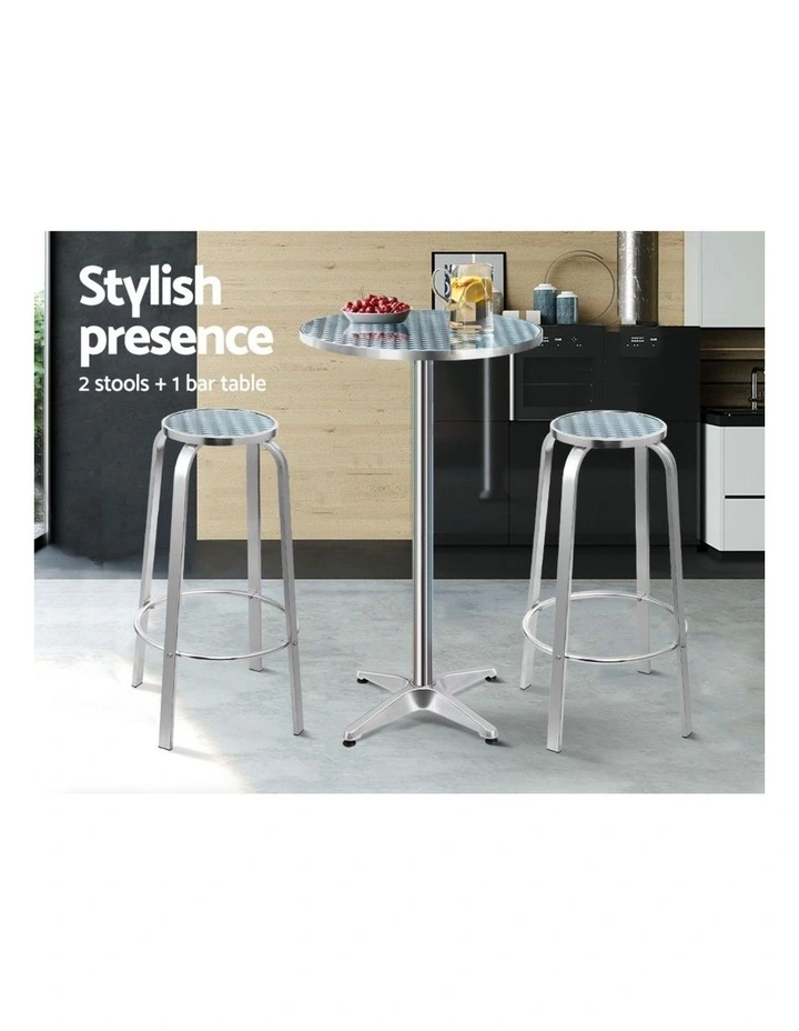 Gardeon 3-Piece Outdoor Bar Set Bistro Table Stools Adjustable Round Cafe image 4