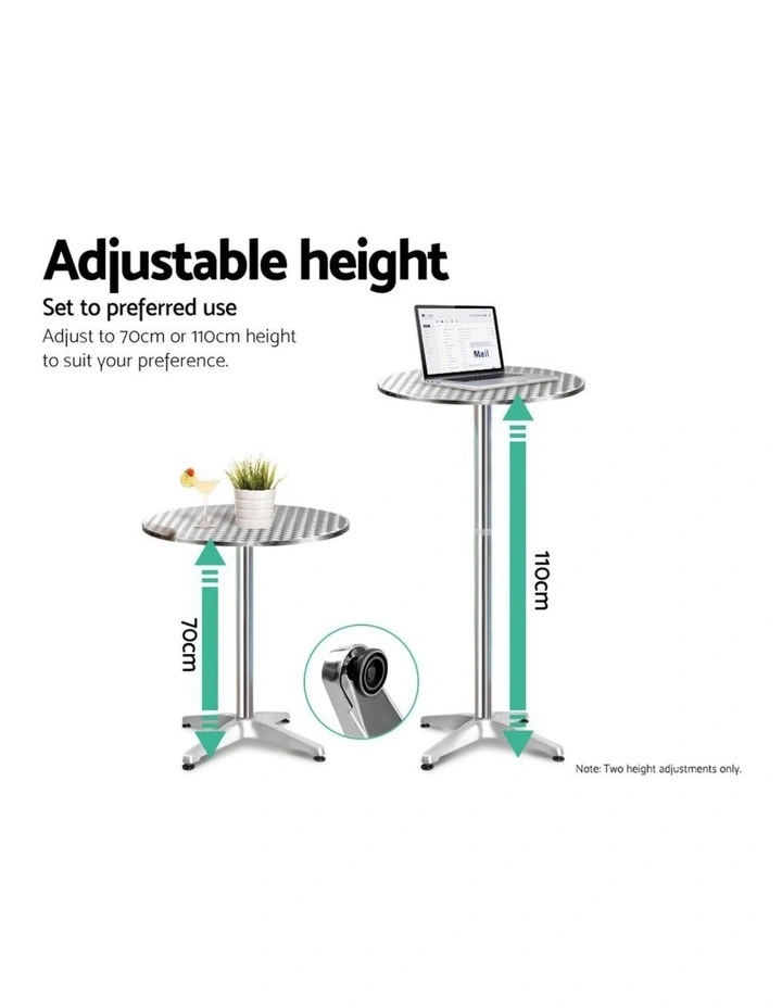 Gardeon 3-Piece Outdoor Bar Set Bistro Table Stools Adjustable Round Cafe image 6