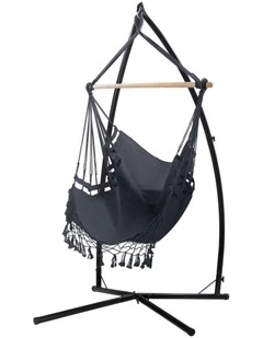 Gardeon Hammock Chair with Steel Stand Hanging Outdoor Tassel Grey