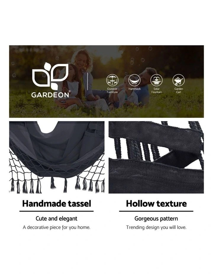Gardeon Hammock Chair with Steel Stand Hanging Outdoor Tassel Grey image 4