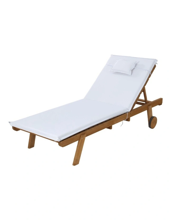 Gardeon Sun Lounge Wooden Lounger Outdoor Furniture Day Bed Wheels Patio White image 1