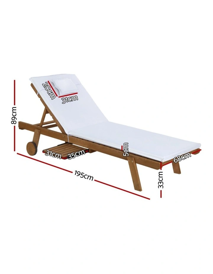 Gardeon Sun Lounge Wooden Lounger Outdoor Furniture Day Bed Wheels Patio White image 2