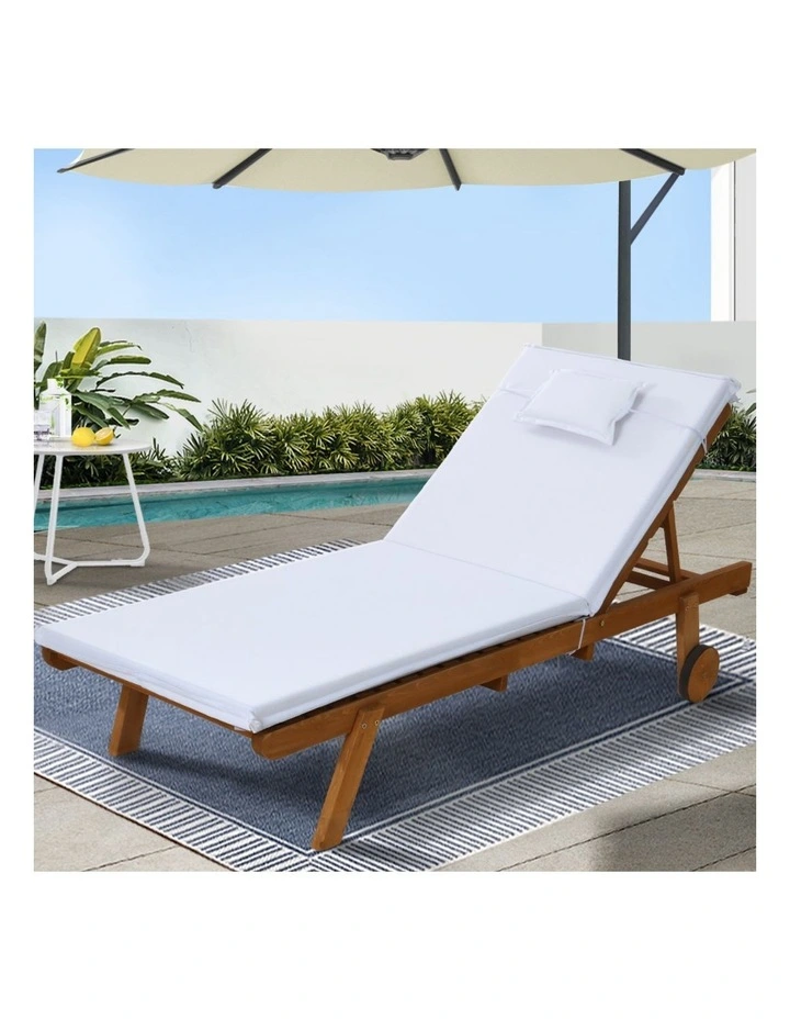 Gardeon Sun Lounge Wooden Lounger Outdoor Furniture Day Bed Wheels Patio White image 3