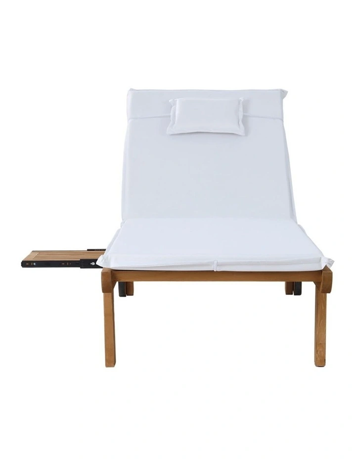 Gardeon Sun Lounge Wooden Lounger Outdoor Furniture Day Bed Wheels Patio White image 4