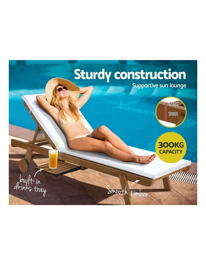 Gardeon Sun Lounge Wooden Lounger Outdoor Furniture Day Bed Wheels Patio White image 5