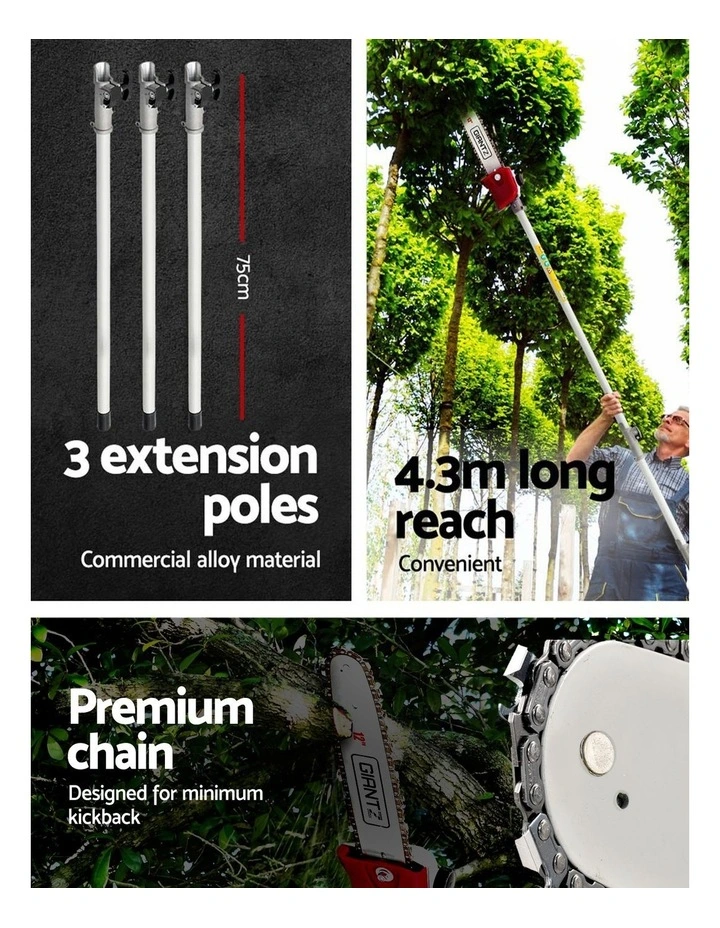 Giantz Pole Chainsaw 2 Stroke Petrol Tree Pruner Long Reach Saw 12 Inch Bar 2 In 1 image 5