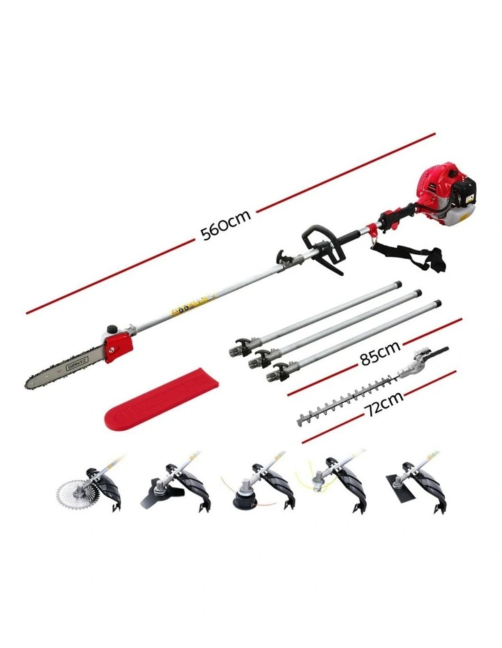 Giantz 62CC Pole Chainsaw Hedge Trimmer Brush Cutter Whipper 7-in-1 5.6m Red image 2