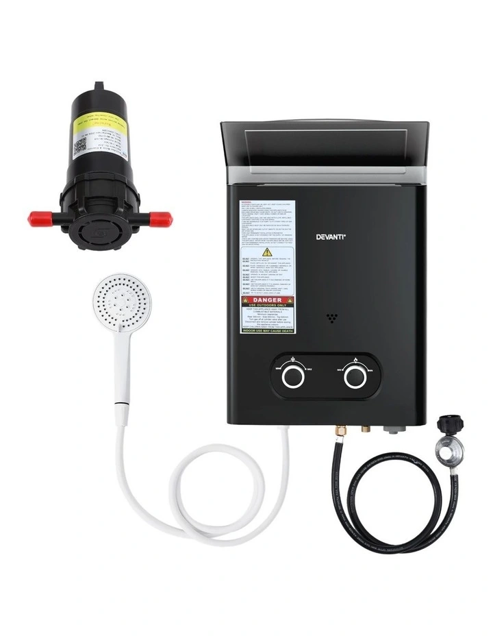 Devanti Portable Gas Water Heater LPG-powered System Black With Pump image 2